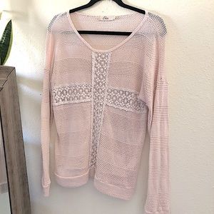 Elodie cross lace thermal beige long sleeve top